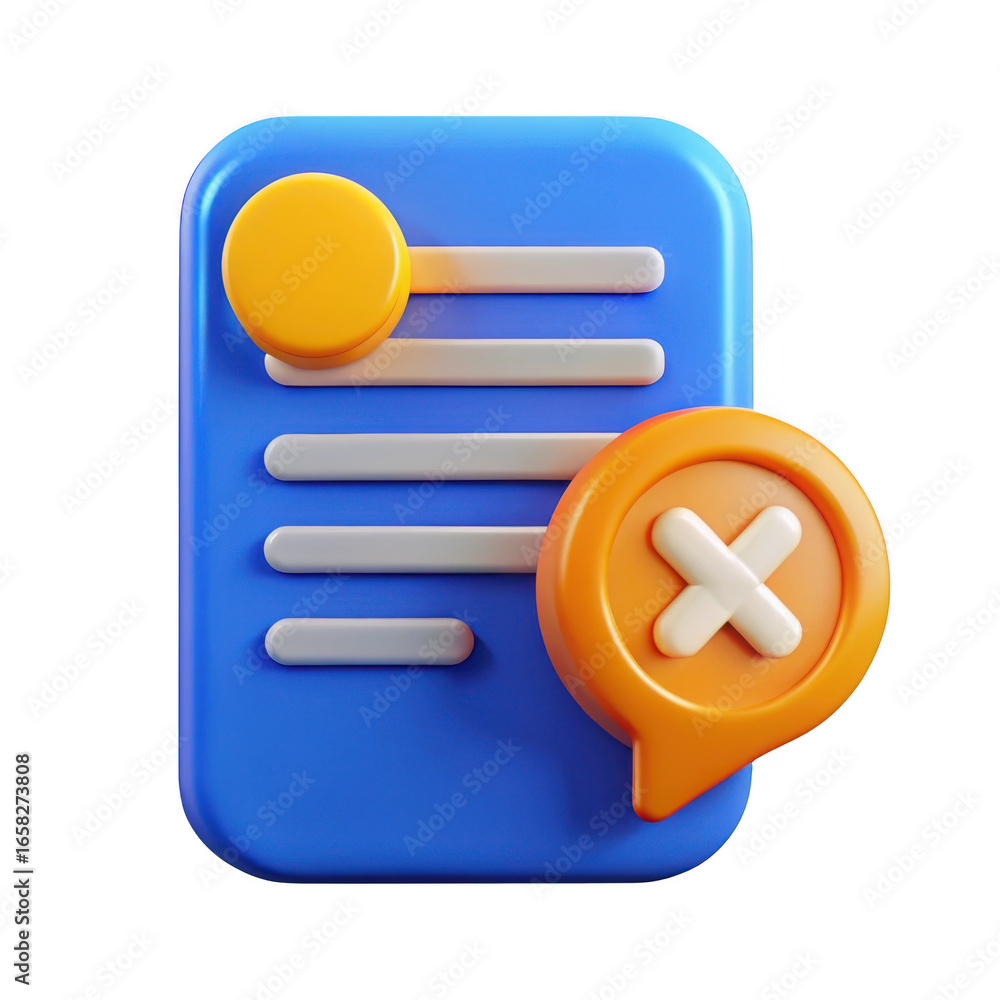 Poster 3d checklist icon with cross mark isolated on transparent background