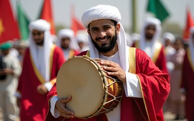 Omani man with a drum in celebration of Omani National Day. High quality