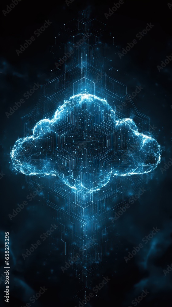 Aufkleber digital cloud with circuit theme and shield concept for cybersecurity imagery in modern tech design