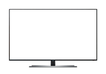 Modern flat screen tv with blank white screen isolated on transparent background, perfect for showcasing your content or design with its sleek and minimalist design
