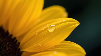 Close-up of a Sunflower with Dew Drops on Its Petals