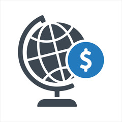 Global business icon. Money inside Globe icon