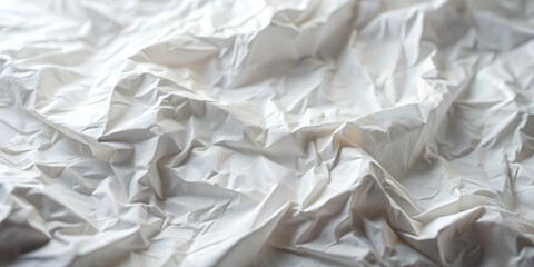 Obraz premium An abstract, closeup view of crumpled white paper texture, featuring soft folds and shadows that create a delicate, intricate pattern, suitable for creative and minimalist designs