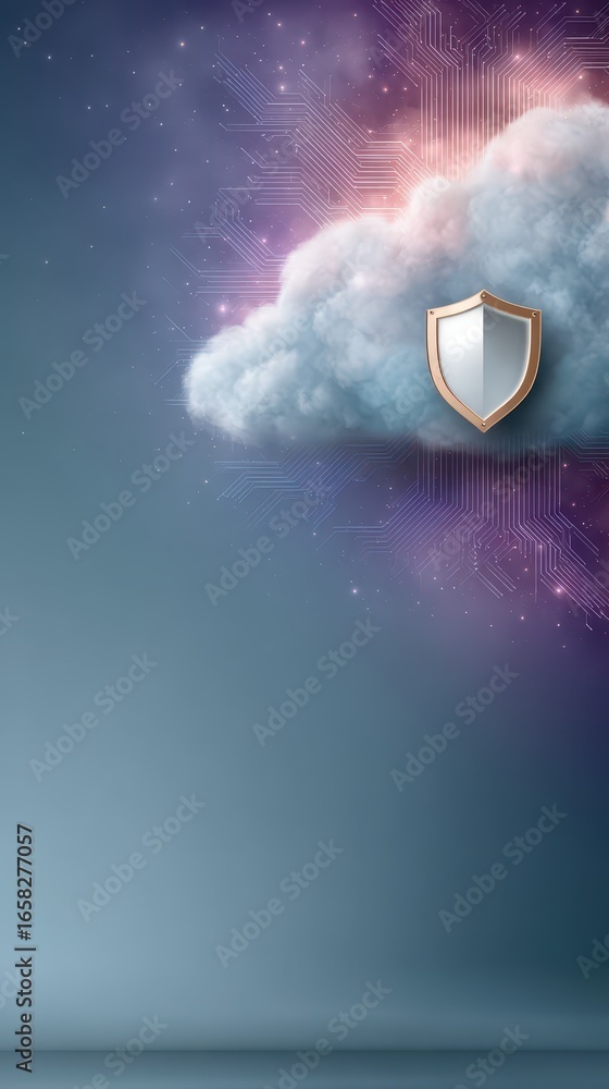 Aufkleber stylized abstract cloud graphic representing cybersecurity with shield against digital threats and r