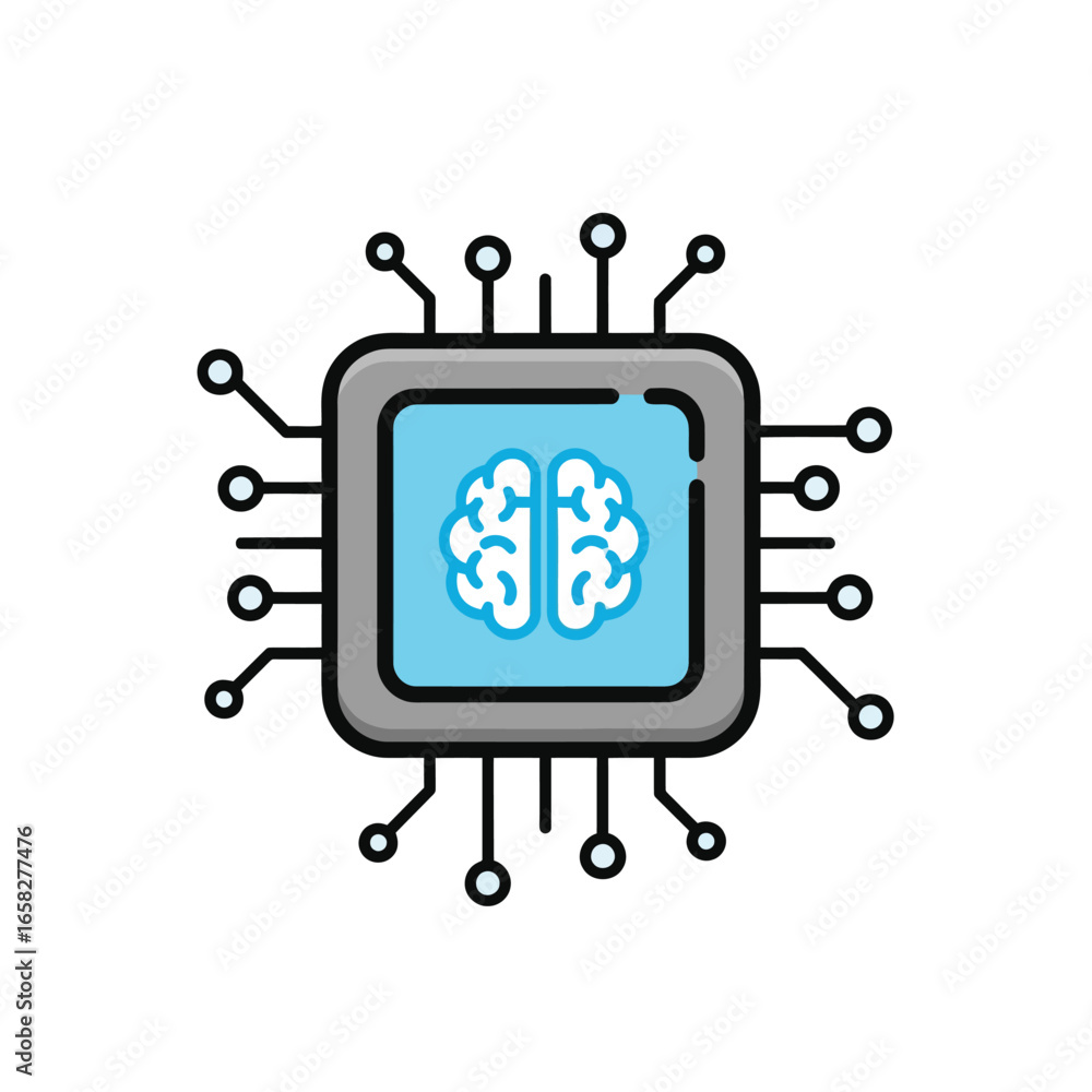 Aufkleber vector illustration of stylized illustration of a computer processor chip with a blue brain icon ins