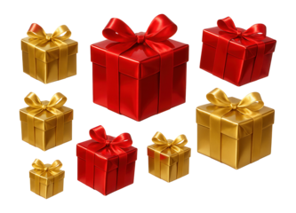 Shiny red and golden gift boxes.