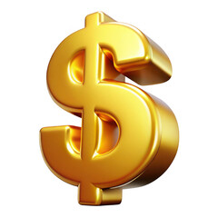 3d golden dollar sign symbol with metallic shine and rich texture transparent background