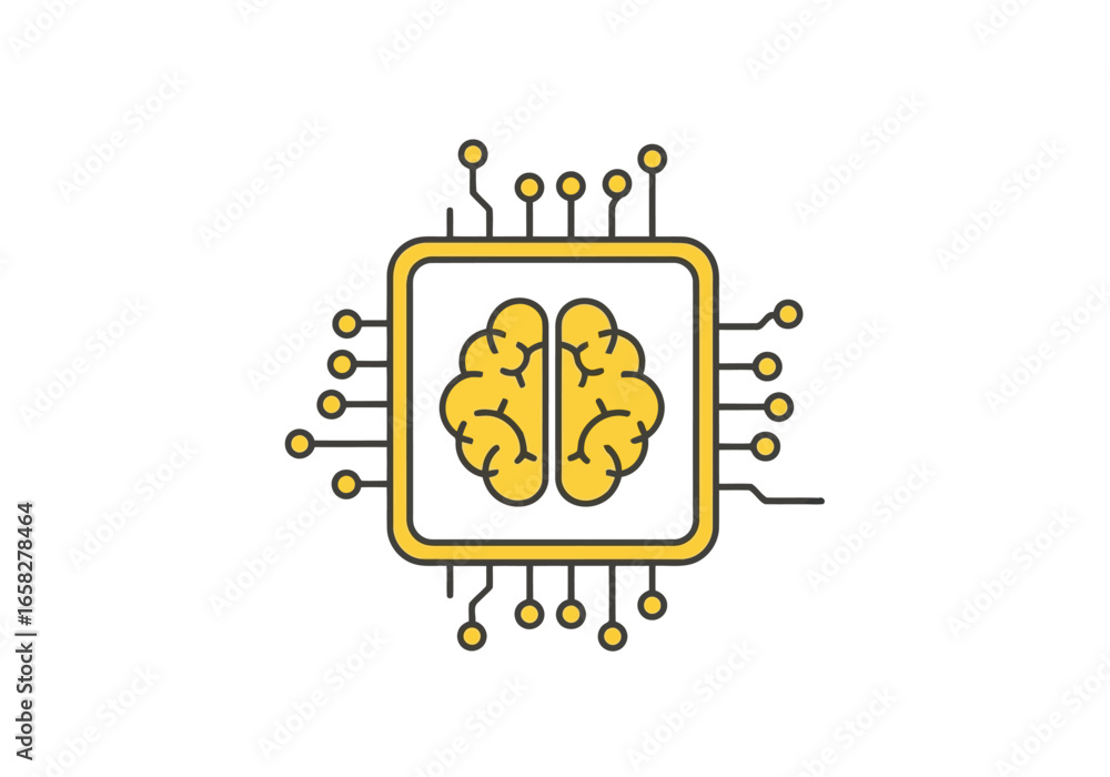 Aufkleber vector illustration of artificial intelligence brain on a computer chip, representing technology and