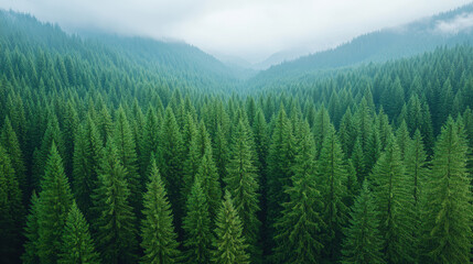 Fototapeta premium Top Down shot Of Lush green Pine Forest