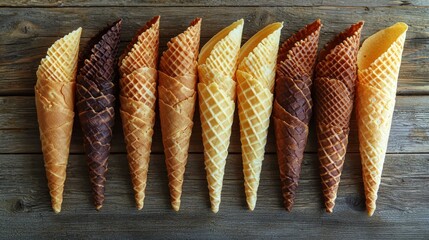 Empty waffle ice cream cones in various shades