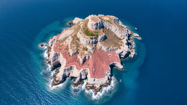 Aerial view of rocky coastline and mountain on Filicudi Island, Sicily, Italy.