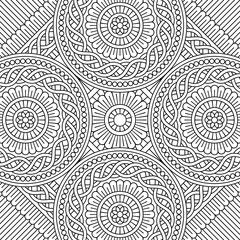 Vector mandala ornament pattern. Square line design for coloring book, card, pillow, fashion print, scrapbooking. Oriental monochrome background