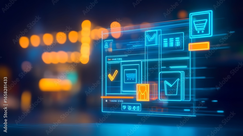 Aufkleber abstract digital interface with online shopping concepts and futuristic data display in nighttime ci