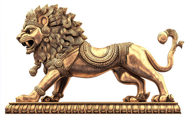 Majestic Lion Symbolizing the Vahana of Goddess Durga Isolated On White Background.