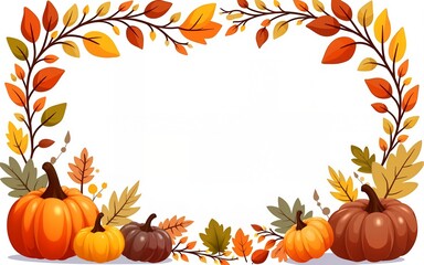 Happy Harvest. Vector frame. Autumn botanical illustration. High quality