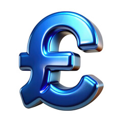 Obraz premium 3d metallic blue british pound sterling symbol with realistic shine transparent background
