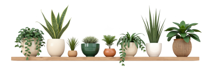 Indoor plants shelf greenery home decor potted plants modern design natural elements decorative vibrant various sizes ceramic pots wooden shelf