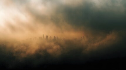 Obraz premium Shrouded city skyline in atmospheric haze and lighting