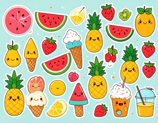 Cute fruit and ice cream collection