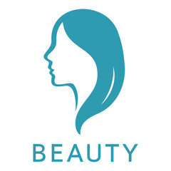 Illustration of a woman's profile with flowing hair in a teal color scheme