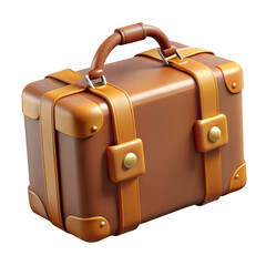 3d vintage suitcase with leather straps isolated on transparent background