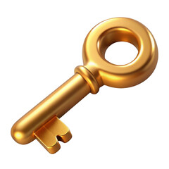 3d antique gold key isolated on transparent background