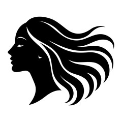 Silhouette profile of a woman with long flowing hair in a vector illustration