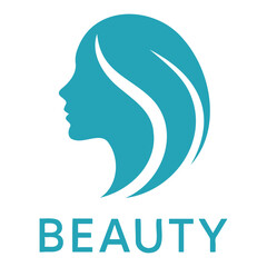 Teal silhouette of a woman's head with flowing hair beauty logo design art