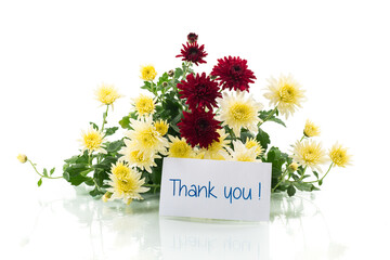 bouquet of bright autumn chrysanthemums with gratitude