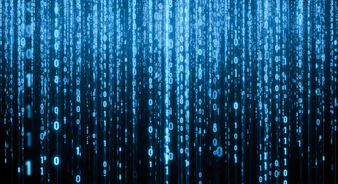 Digital Rain: Abstract Binary Code Flowing Downward