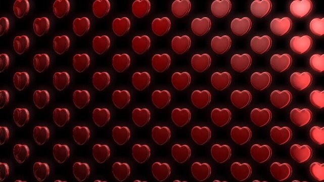 Red Metal Love Hearts on a Black Background