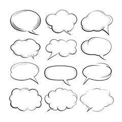 A set of white clouds with speech bubbles drawn around them
