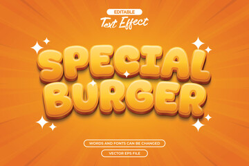Special burger editable text effect with cartoon style