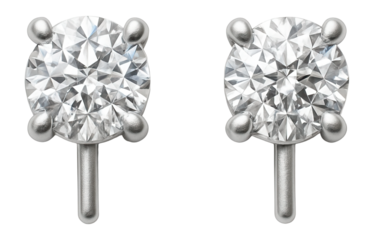 Realistic diamond earrings with a stud, top view.