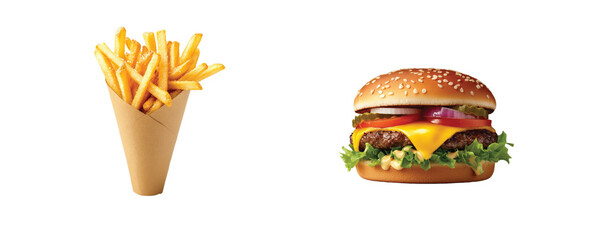 Cheeseburgers with fries highlight delicious fast food meal combination