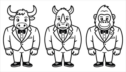 Cartoon Animal Characters in Suits Bull, Rhino, Gorilla Vector Illustration