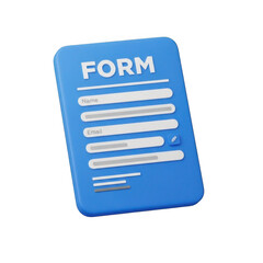 3d blue digital form application document with text fields transparent background