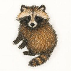 Naklejka premium 너구리, 크레용 아트 일러스트, jpeg (Common raccoon dog, crayon art Illustration, jpeg)