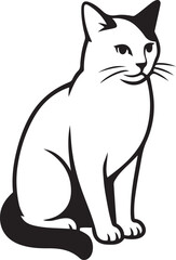Obraz premium Sitting cat silhouette black and white, Feline animal vector illustration