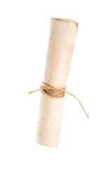Old rolled paper scroll isolated on white