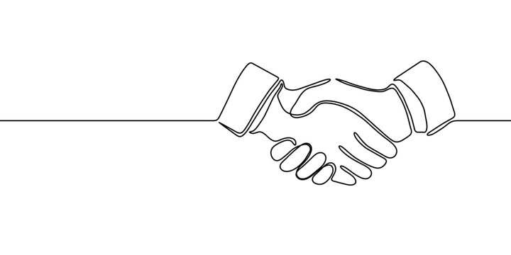 Handshake line hand continuous business people outline partnership vector together. Hand handshake line art concept trust deal agreement one illustration sketch isolated background work team man.