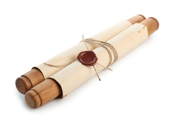 Old rolled paper scroll isolated on white