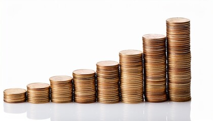 coin stacks in ascending order isolated on white background