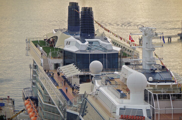 Modern cruiseship or cruise ship liner Solstice, Eclipse or Equinox in port of Vancouver, Canada...