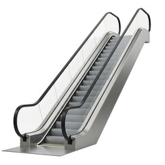 Sleek modern escalator with glass and metal design, ideal for urban transport, for architecture and infrastructure projects. Isolated on white or transparent background. PNG format.