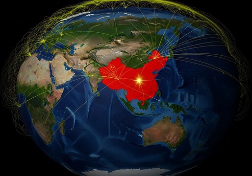Global network connectivity over earth with china highlighted