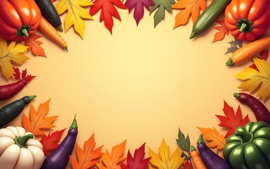 Happy Thanksgiving background with vegetables and colorful leaves. High quality