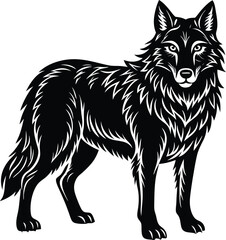 Wolf silhouette logo icon. Howling predator sign. Wild canine animal symbol. Vector illustration.
