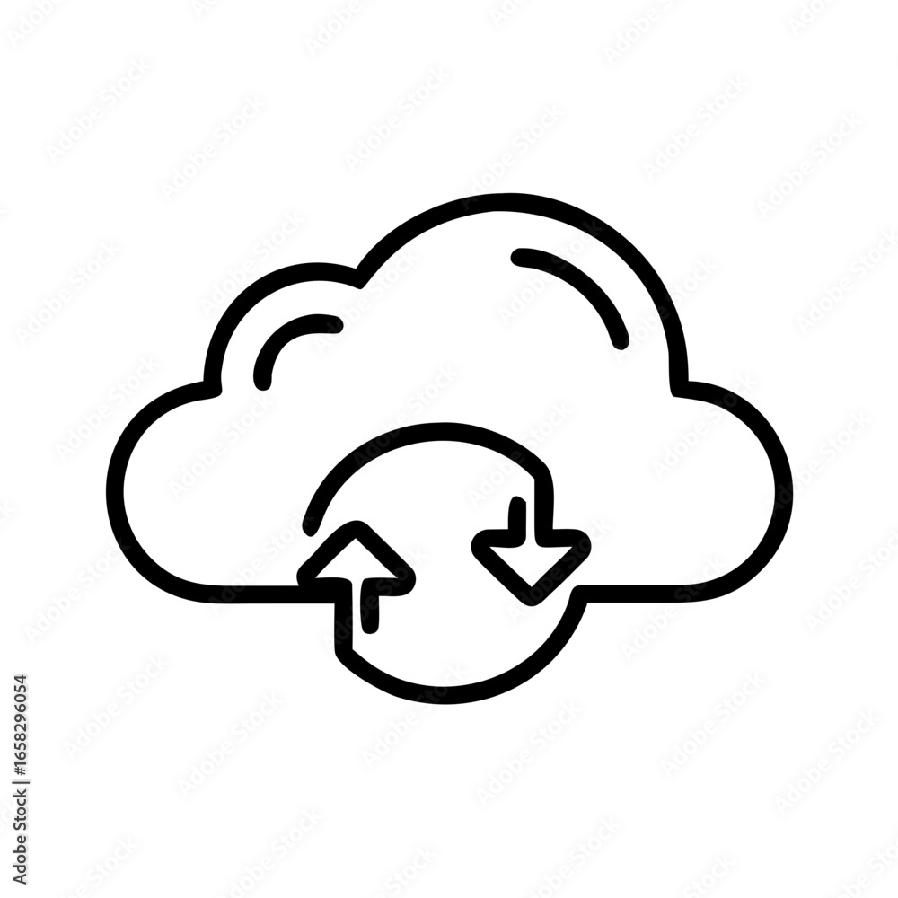Poster simple line icon of cloud synchronization. vector illustration of data backup, cloud storage, and ne