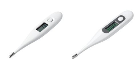 Two Digital Thermometers Displaying Temperature on Transparent Background